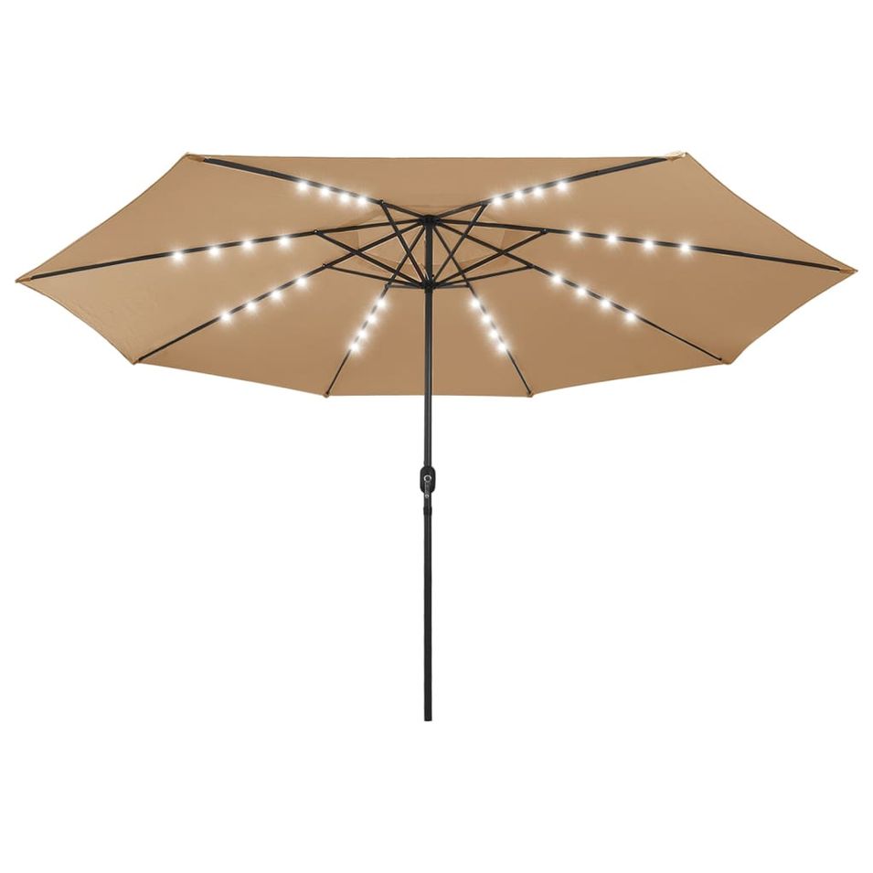 Parasol d'extérieur avec LED et mât en métal 400 cm Taupe - Photo n°1