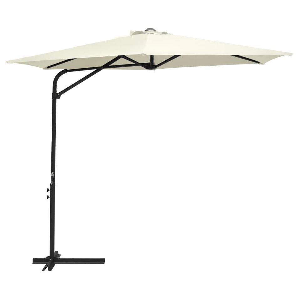 Parasol d'extérieur déporté avec mât en acier 300 cm Blanc sable - Photo n°1