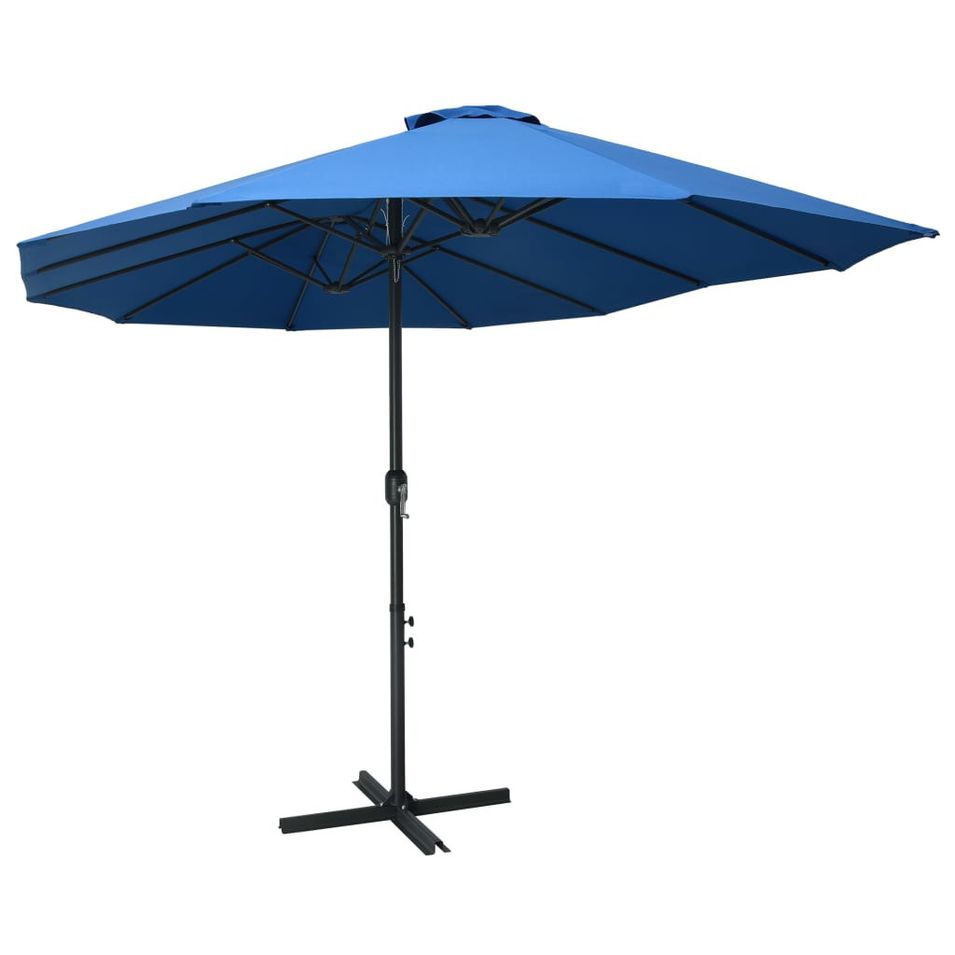 Parasol d'extérieur et poteau en aluminium 460 x 270 cm Bleu - Photo n°1