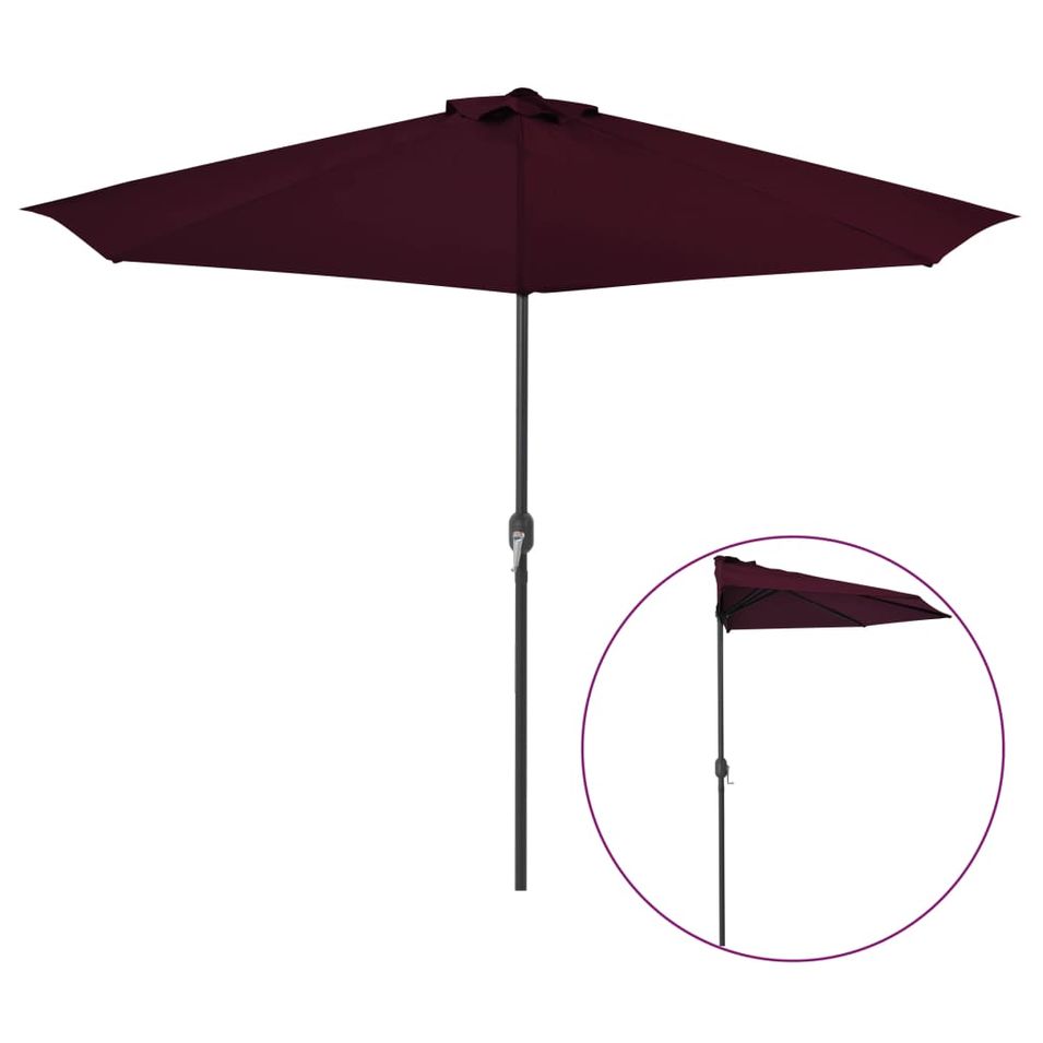 Parasol de balcon mât en aluminium Bordeaux 300x150x253 cm Demi - Photo n°1