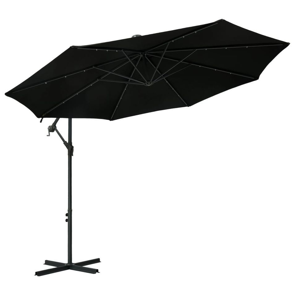 Parasol déporté à LED et mât en acier 300 cm Noir - Photo n°1