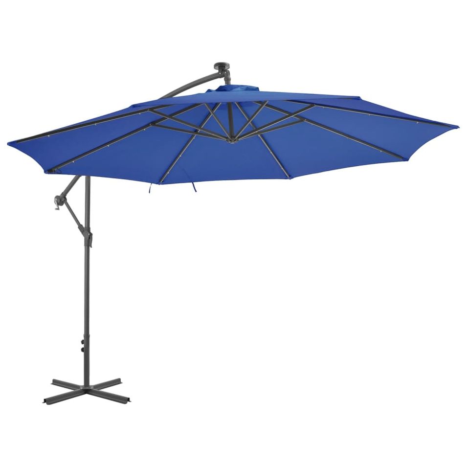 Parasol déporté avec lumières LED Bleu azuré 350 cm - Photo n°1