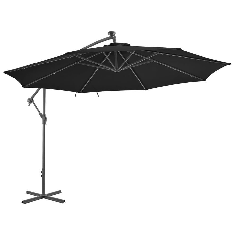 Parasol déporté avec lumières LED Noir 350 cm - Photo n°1