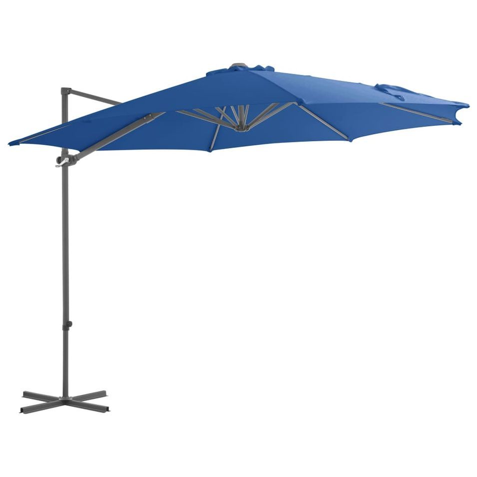 Parasol déporté avec mât en acier Bleu azuré 300 cm - Photo n°1