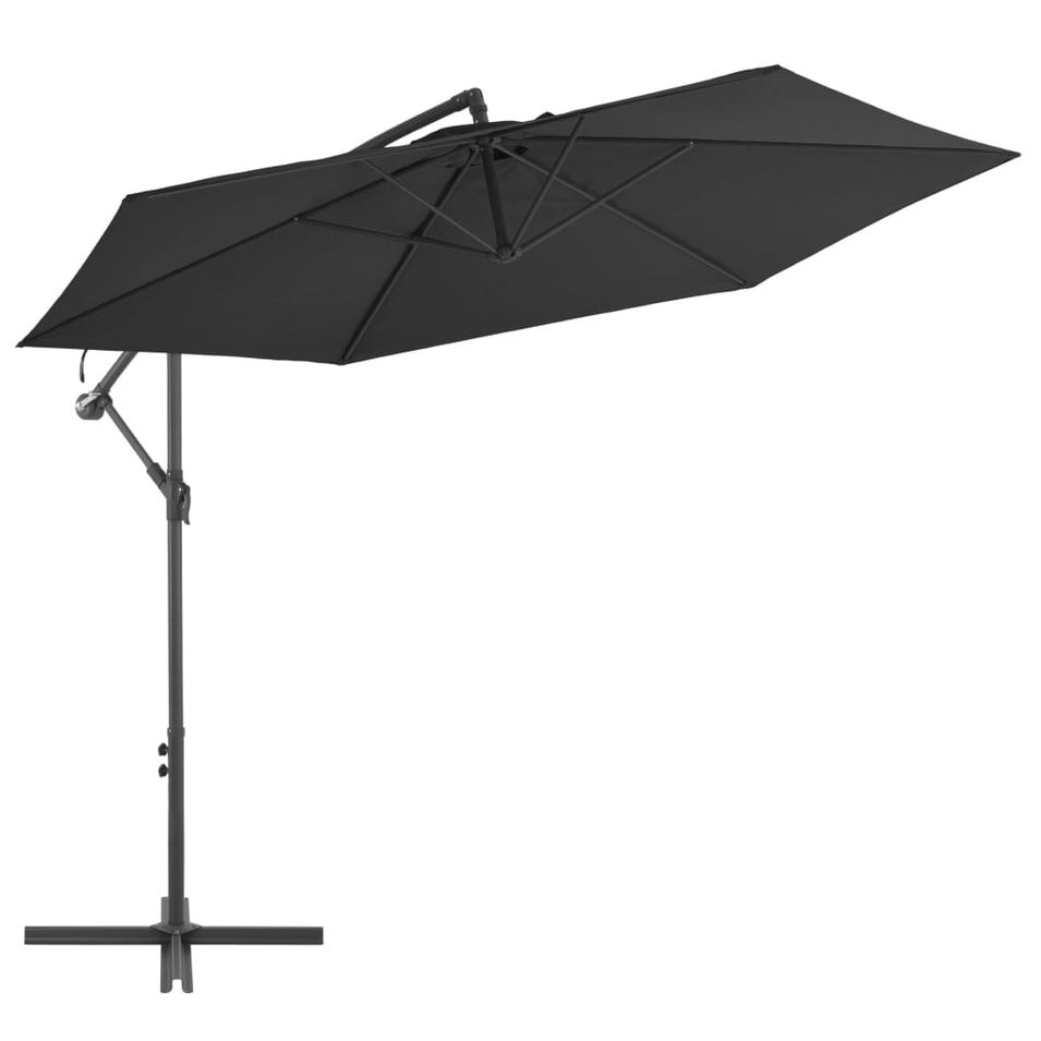Parasol déporté avec mât en aluminium 300 cm Noir - Photo n°1
