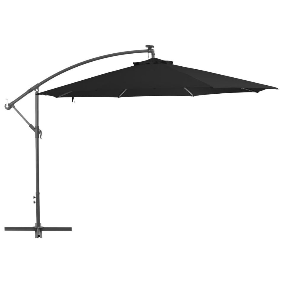 Parasol déporté avec mât en aluminium 350 cm Noir - Photo n°1