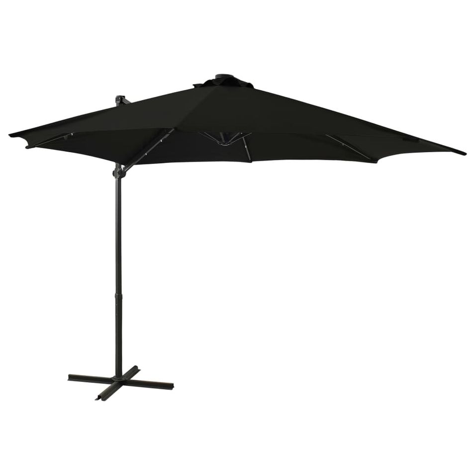 Parasol déporté avec mât et lumières LED Noir 300 cm - Photo n°1