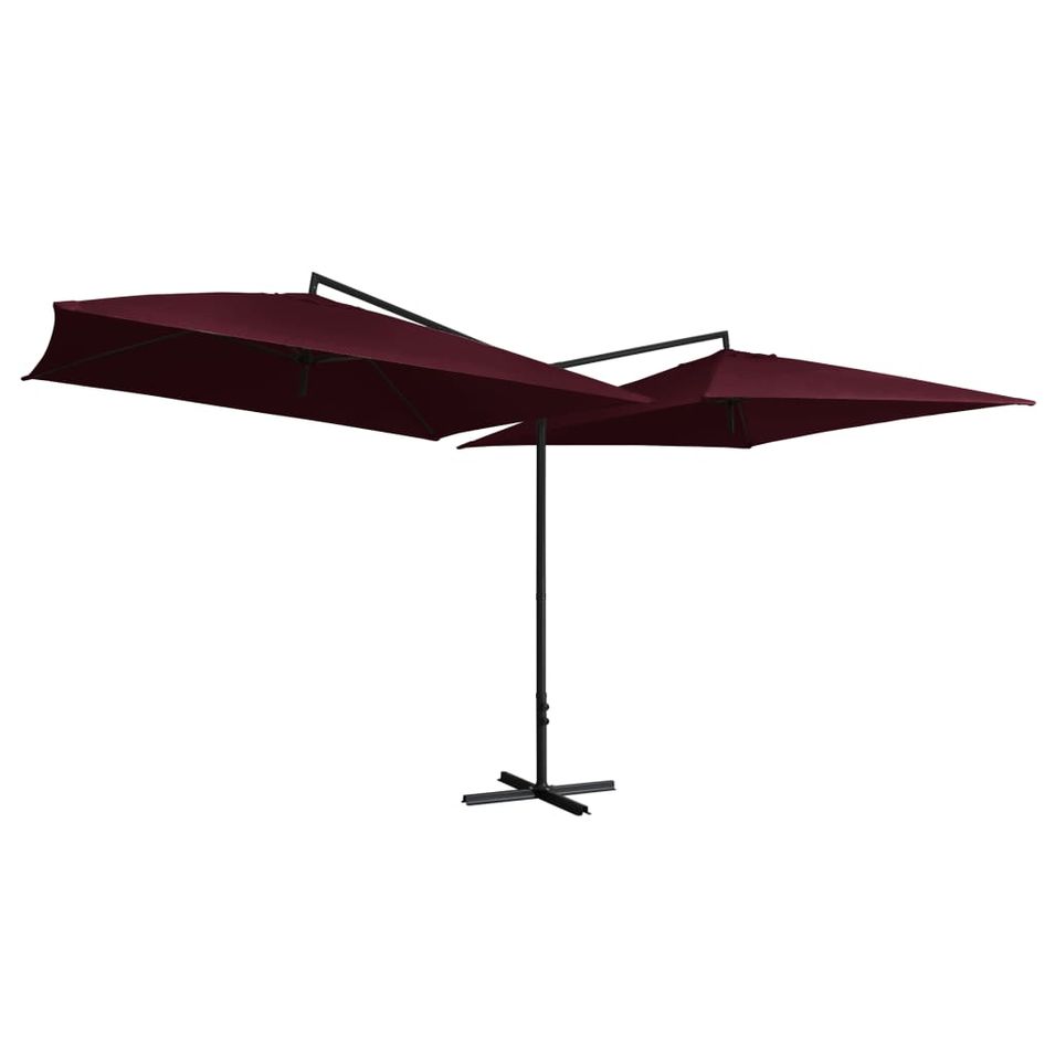 Parasol double avec mât en acier 250 x 250 cm Rouge bordeaux - Photo n°1