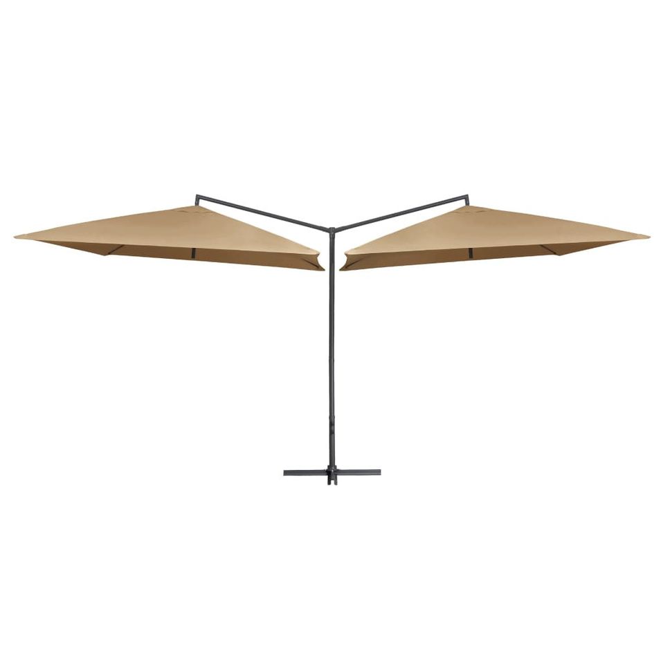 Parasol double avec mât en acier 250 x 250 cm Taupe - Photo n°1