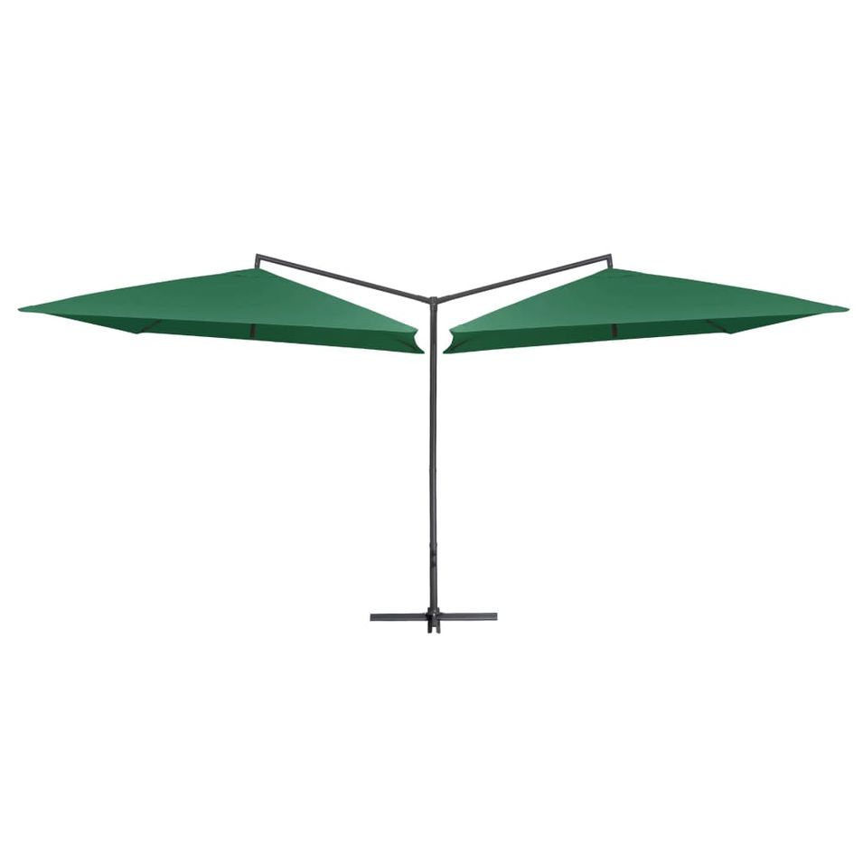 Parasol double avec mât en acier 250 x 250 cm Vert - Photo n°1