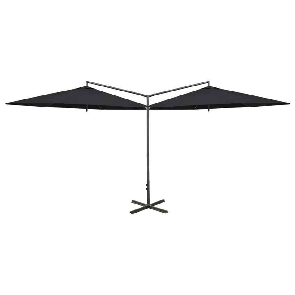 Parasol double avec mât en acier Noir 600 cm - Photo n°1