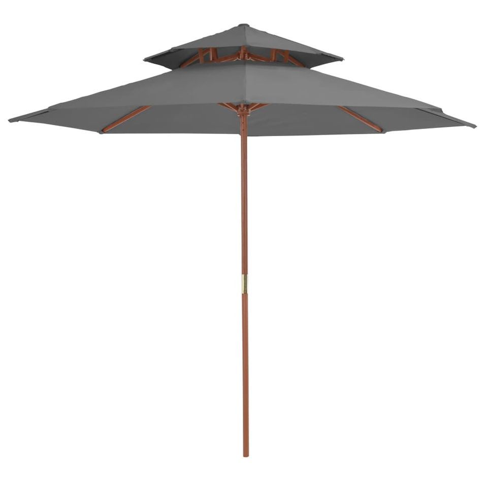 Parasol double avec mât en bois 270 cm Anthracite - Photo n°1