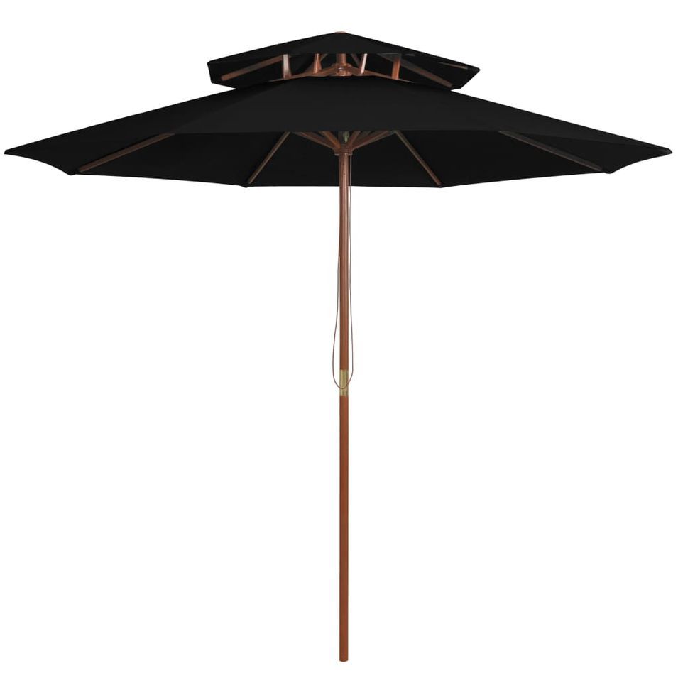 Parasol double avec mât en bois Noir 270 cm - Photo n°1