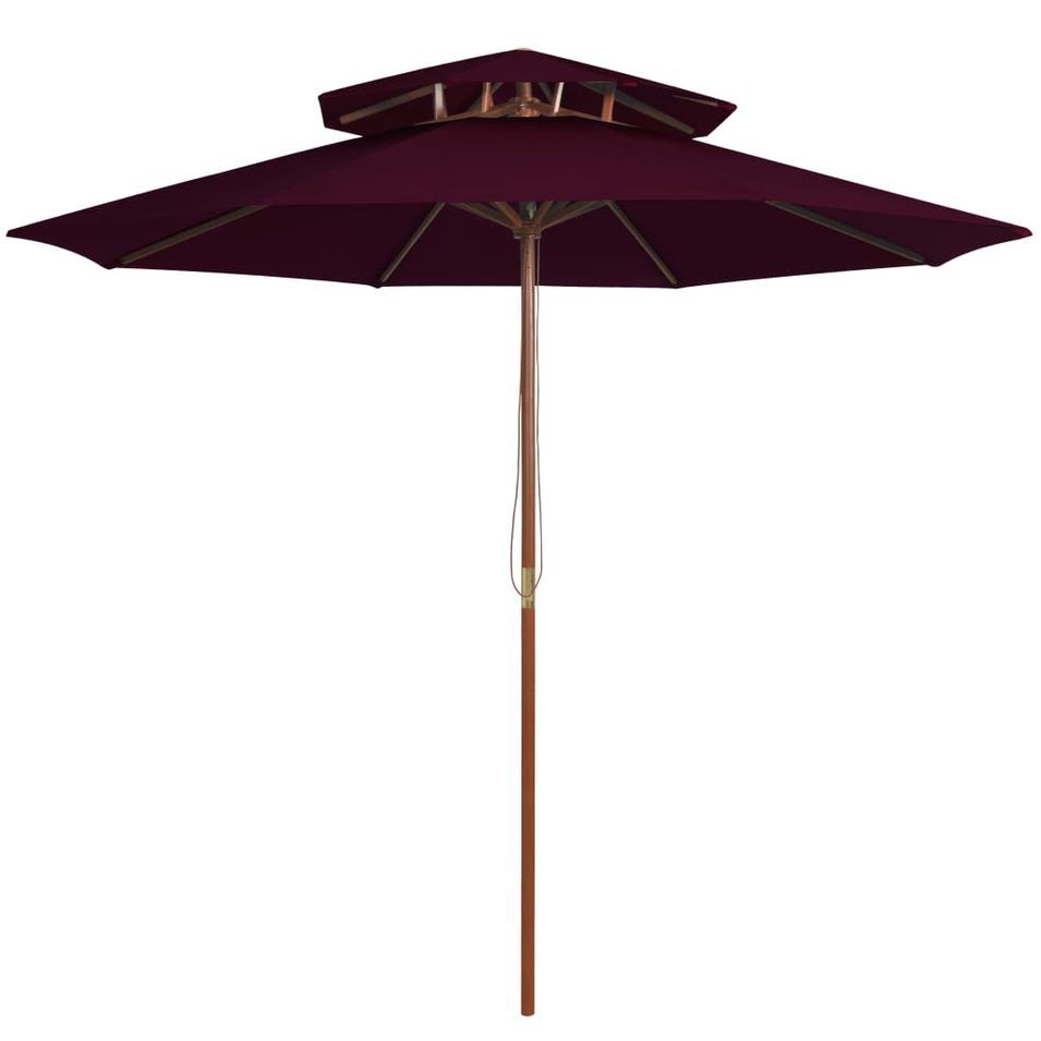 Parasol double avec mât en bois Rouge bordeaux 270 cm - Photo n°1