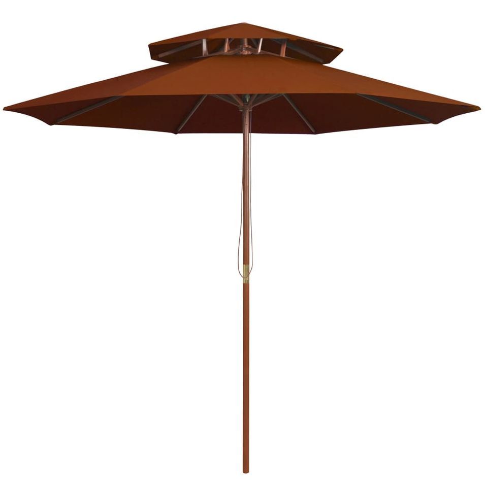 Parasol double avec mât en bois Terre cuite 270 cm - Photo n°1