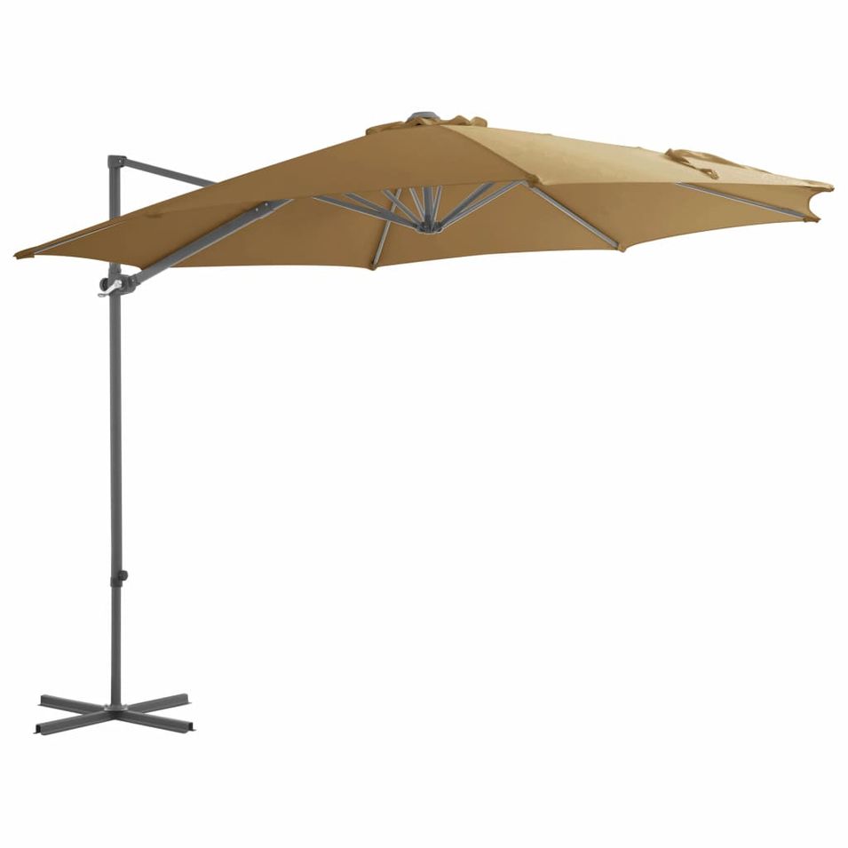 Parasol en porte-à-faux avec mât en acier Taupe 300 cm - Photo n°1