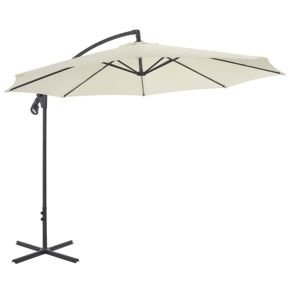 Parasol en porte-à-faux avec poteau en acier 300 cm Sable - Photo n°1