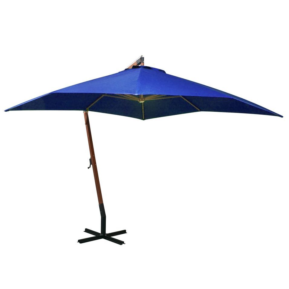Parasol suspendu avec mât Bleu azuré 3x3 m Bois de sapin massif - Photo n°1