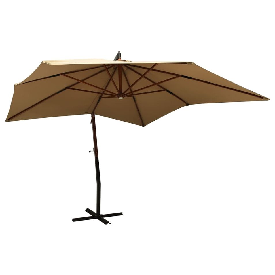 Parasol suspendu avec mât en bois 300 cm Taupe - Photo n°1