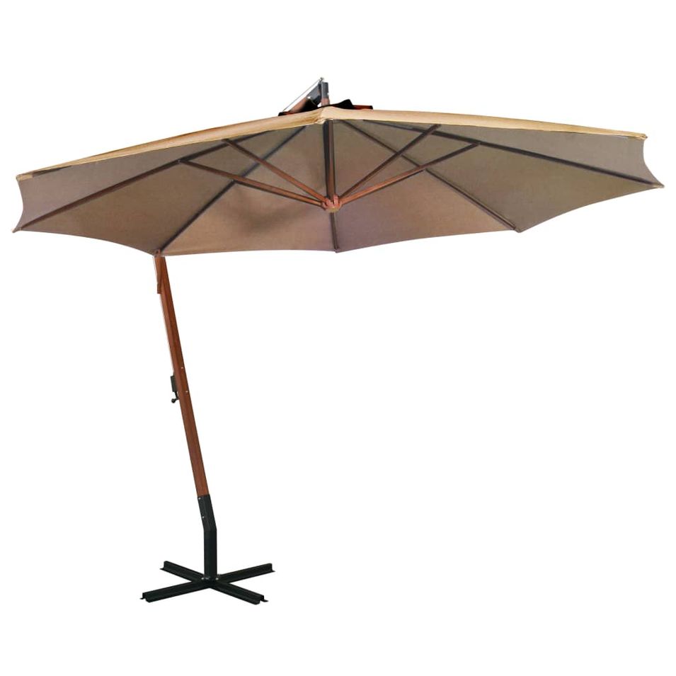 Parasol suspendu avec mât Taupe 3,5x2,9 m Bois de sapin massif - Photo n°1
