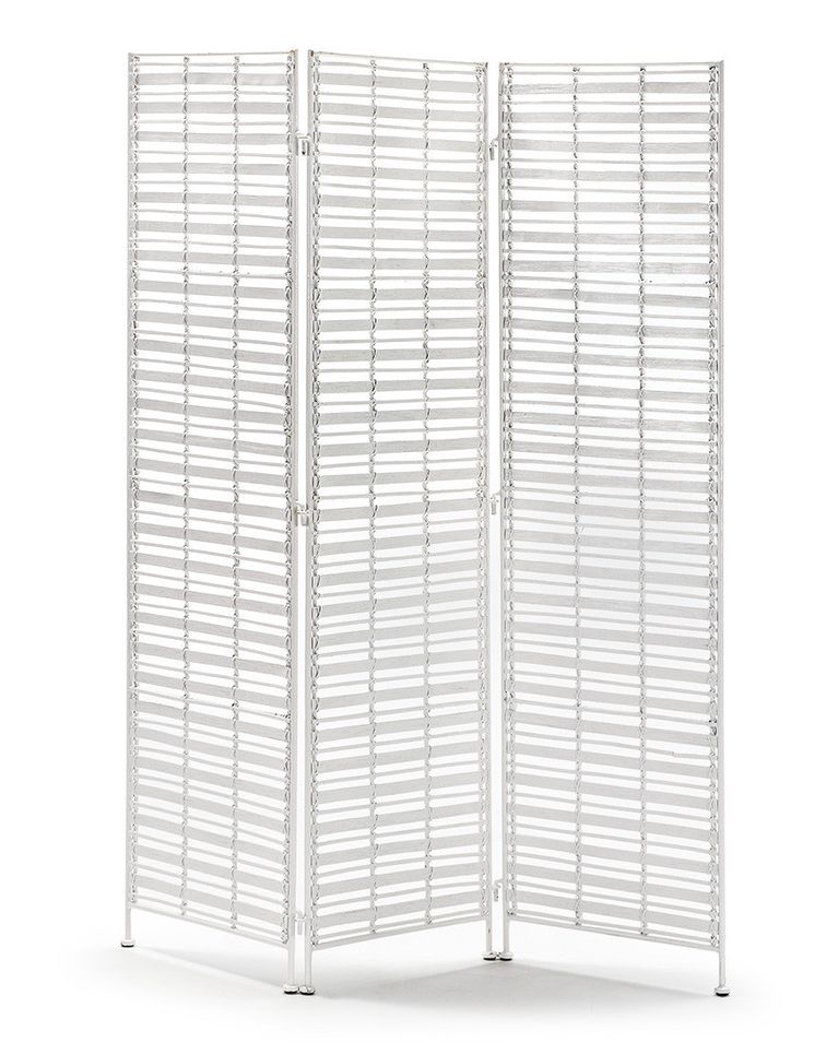 Paravent 3 volets osier blanc et métal - Photo n°1