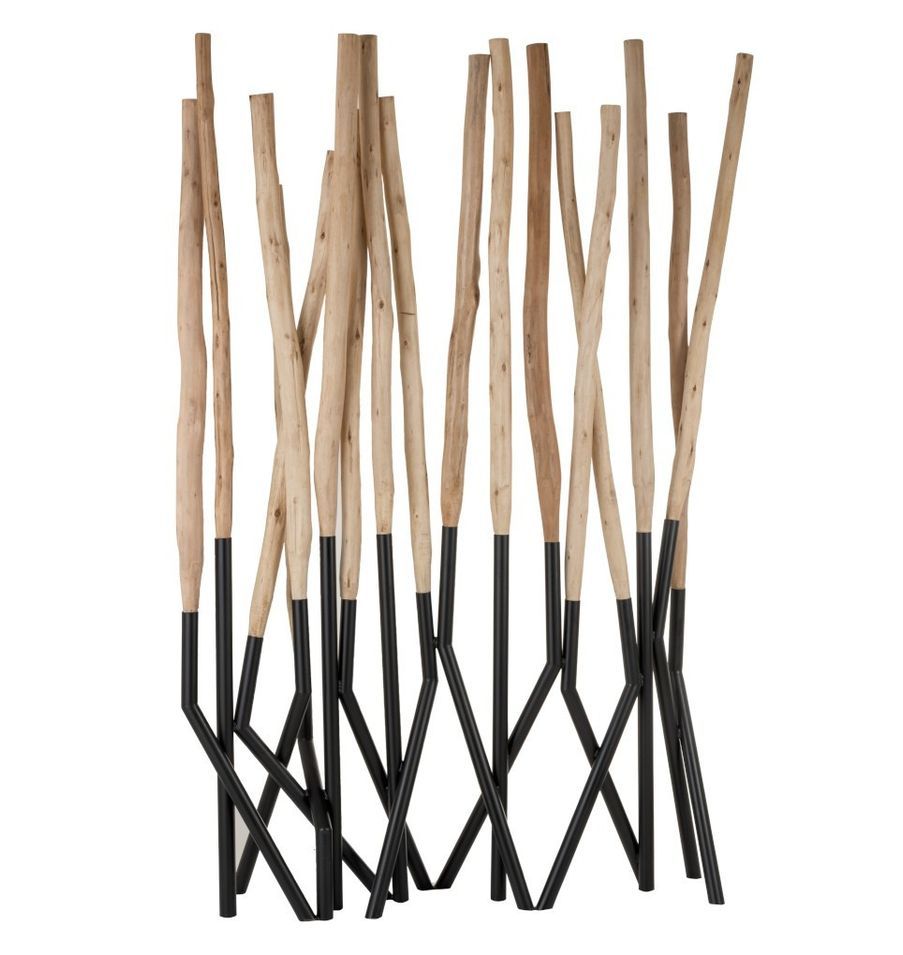 Paravent bois d'eucalyptus massif clair et métal noir Bialli - Photo n°1