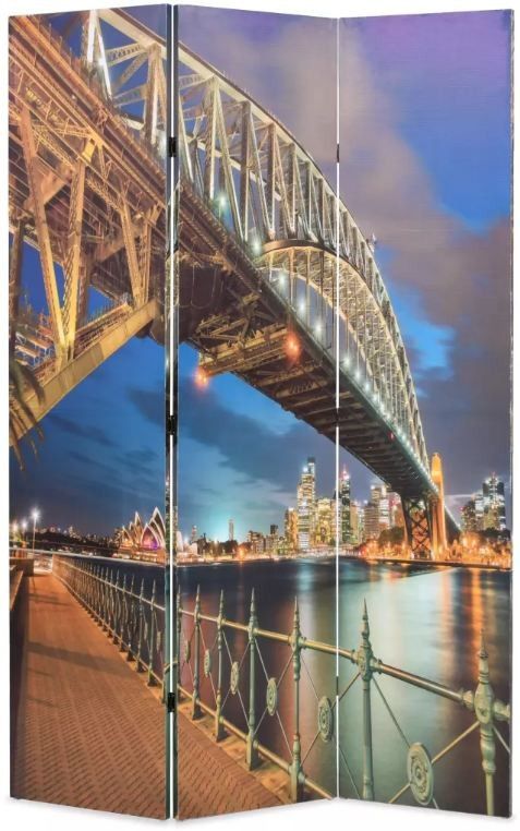 Paravent décoratif imprimé 3 volets bois et tissu noir et blanc K.Sydney - Photo n°1