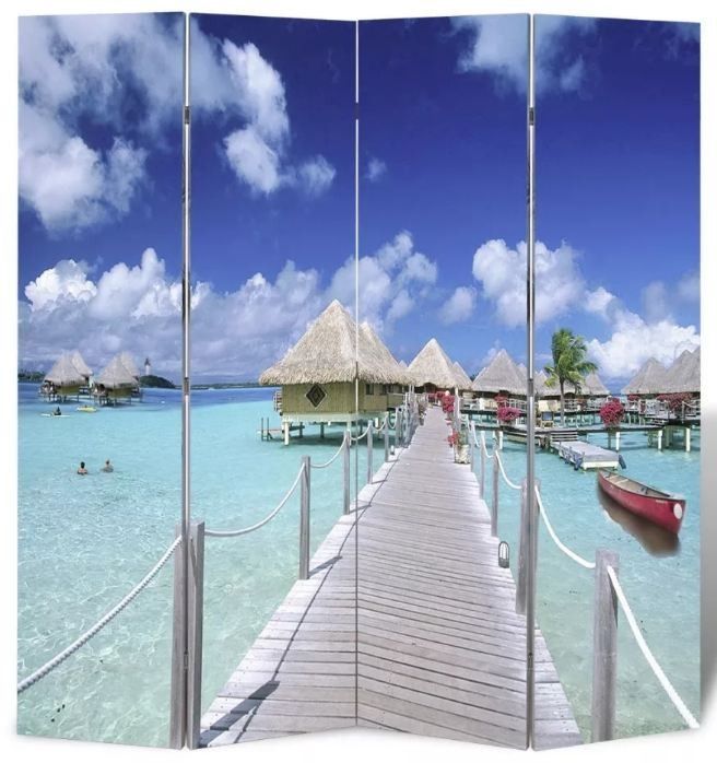 Paravent décoratif imprimé 4 volets bois Sea - Photo n°1