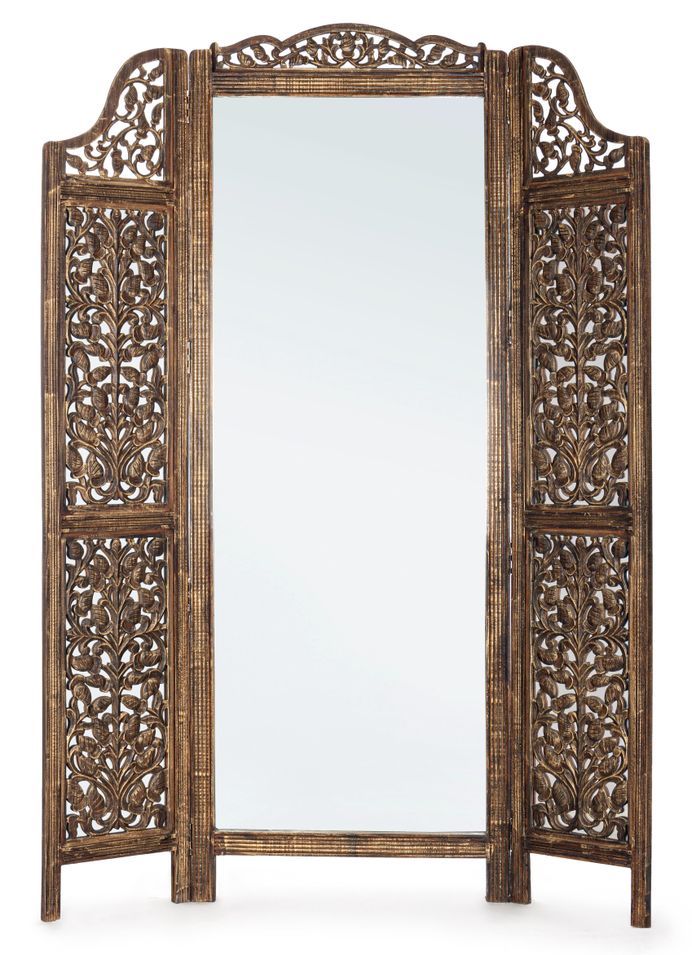 Paravent en bois de manguier avec miroir 3 volets Tera - Photo n°1
