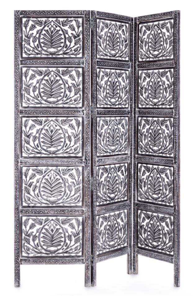 Paravent en bois de manguier gris 3 volets Dary - Photo n°1