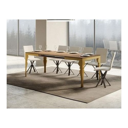 Table extensible 8 à 20 personnes bois clair et pieds métal doré L 180 à 440 cm Torza - Photo n°1