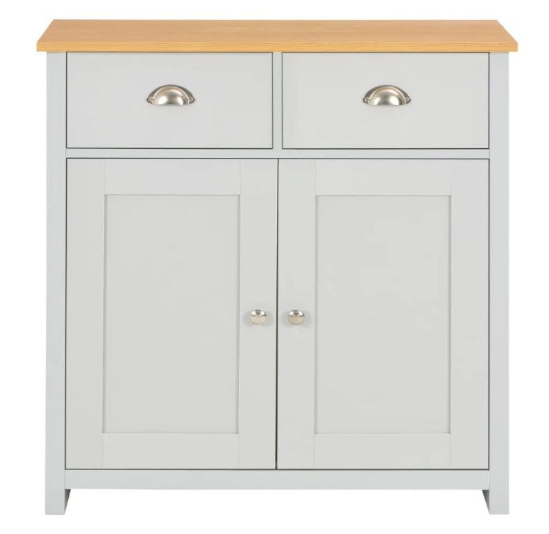 Petit buffet 2 portes 2 tiroirs bois gris et clair Patt - Photo n°1