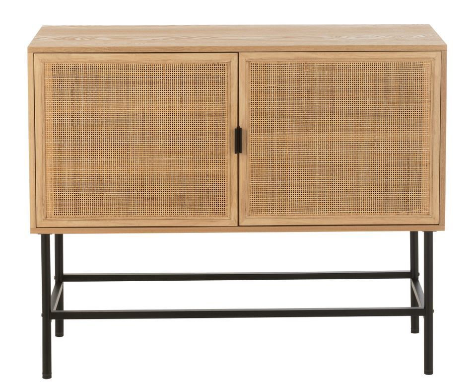 Petit buffet 2 portes KLAKO – Bois naturel & cannage - Photo n°1
