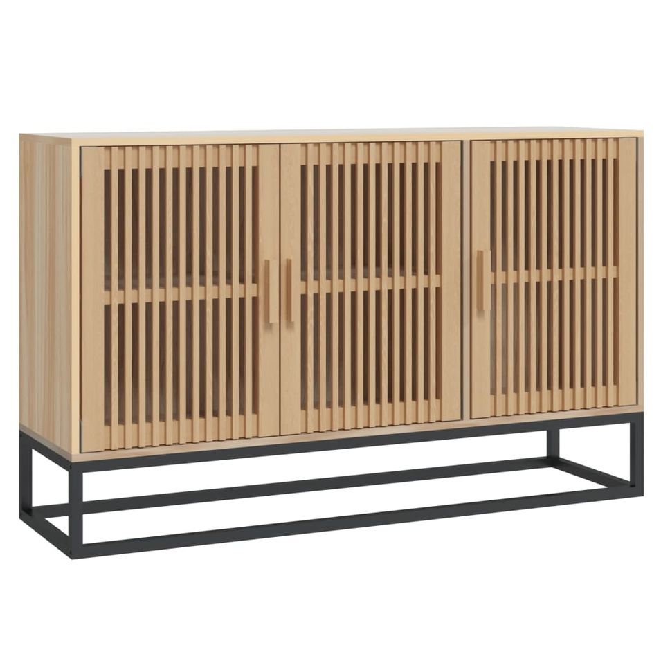 Petit buffet en bois naturel 3 portes et pieds en métal noir 105 cm - Modèle Bolivia - Photo n°1