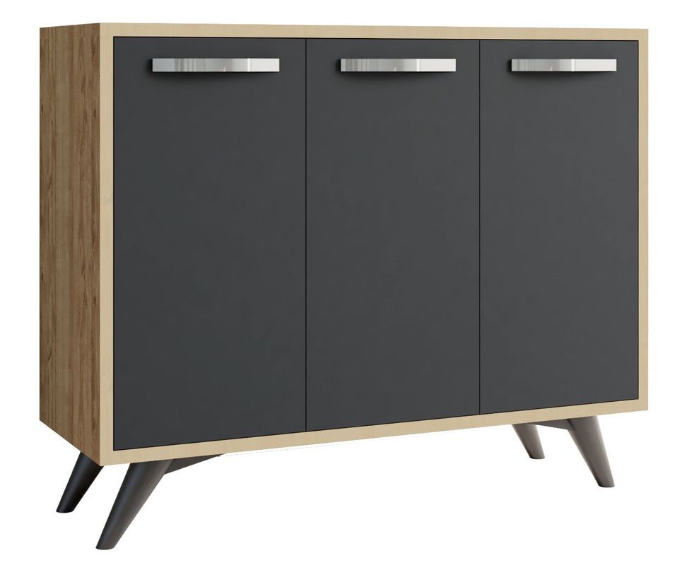 Petit buffet moderne chêne clair et anthracite 3 portes Fabio 100 cm - Photo n°1