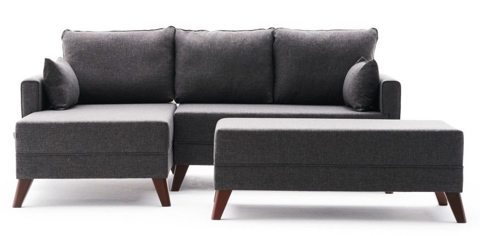 Petit canapé convertible d'angle droit avec pouf tissu gris foncé Kandy 205 cm 2 - Photo n°1