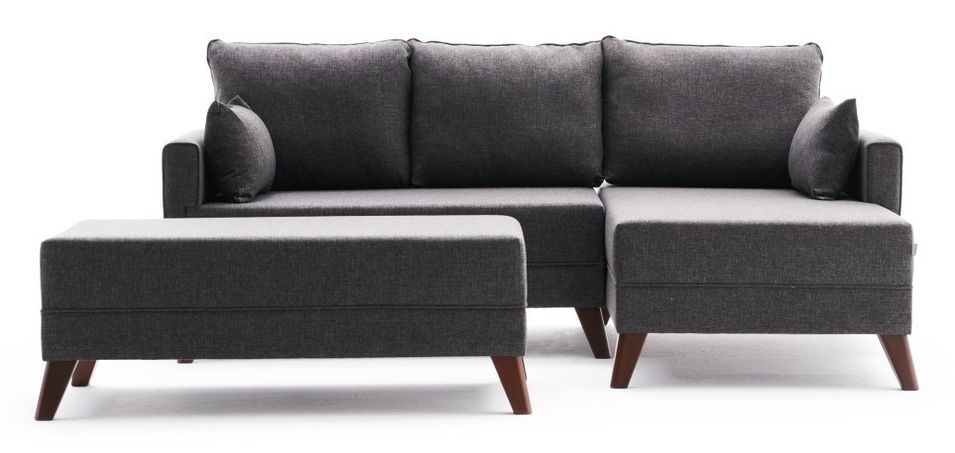 Petit canapé convertible d'angle droit avec pouf tissu gris foncé Kandy 205 cm - Photo n°1