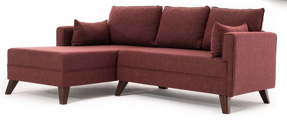 Petit canapé convertible d'angle gauche avec pouf tissu bordeaux Kandy 205 cm - Photo n°1