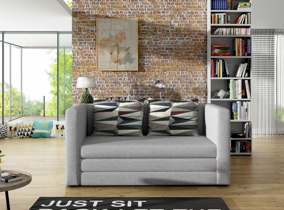 Petit canapé convertible tissu gris clair Mouva 132 cm - Photo n°1