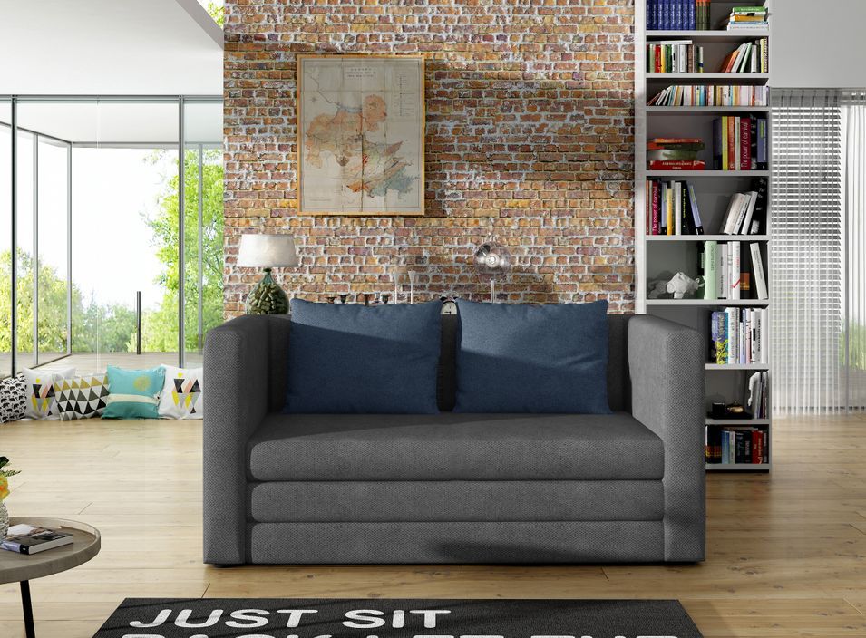 Petit canapé convertible tissu gris foncé Mouva 132 cm - Photo n°1