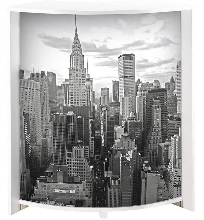 Petit meuble bar blanc BARNO 97 cm – Comptoir compact avec tablettes réglables - Photo n°1