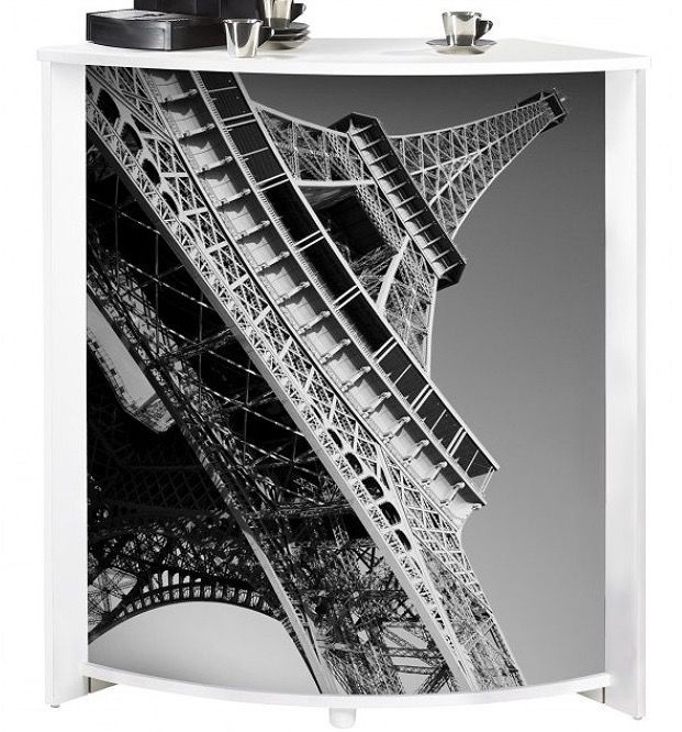 Petit meuble bar blanc BARNO 97 cm – Comptoir compact avec tablettes réglables - Photo n°1