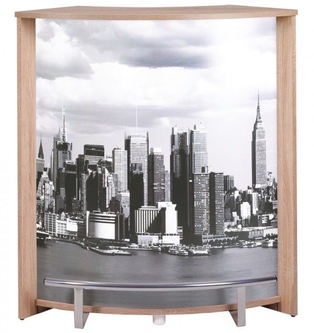 Petit meuble bar naturel BARNO 97 cm – Comptoir compact avec tablettes réglables - Photo n°1