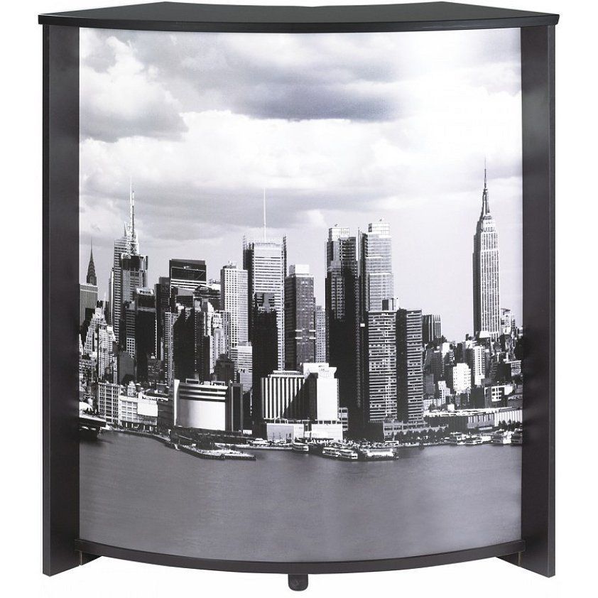 Petit meuble bar noir BARNO 97 cm – Comptoir compact avec étagères réglables - Photo n°1
