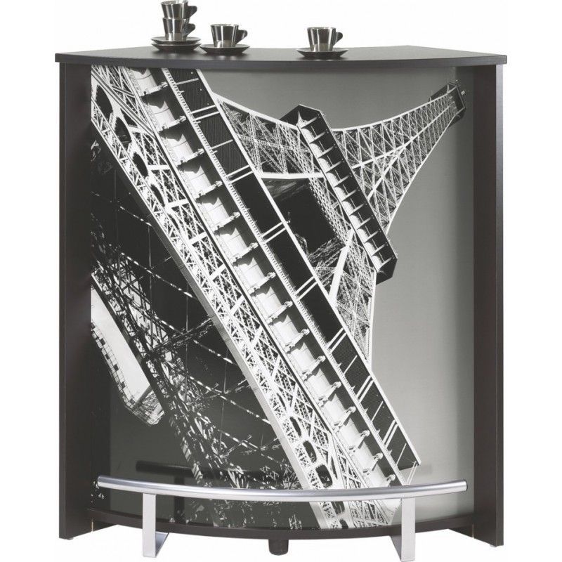 Petit meuble bar noir BARNO 97 cm – Comptoir compact avec étagères réglables - Photo n°1