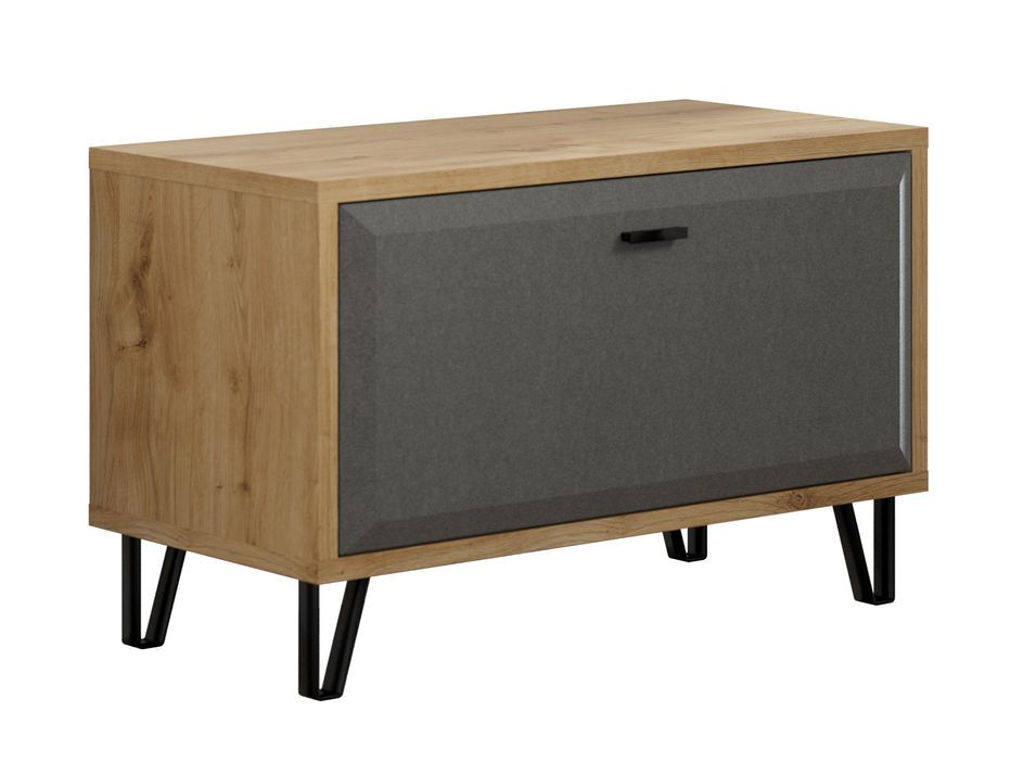 Petit meuble de rangement 1 porte chêne de Navarre et feutre gris foncé Florence 79 cm - Photo n°1