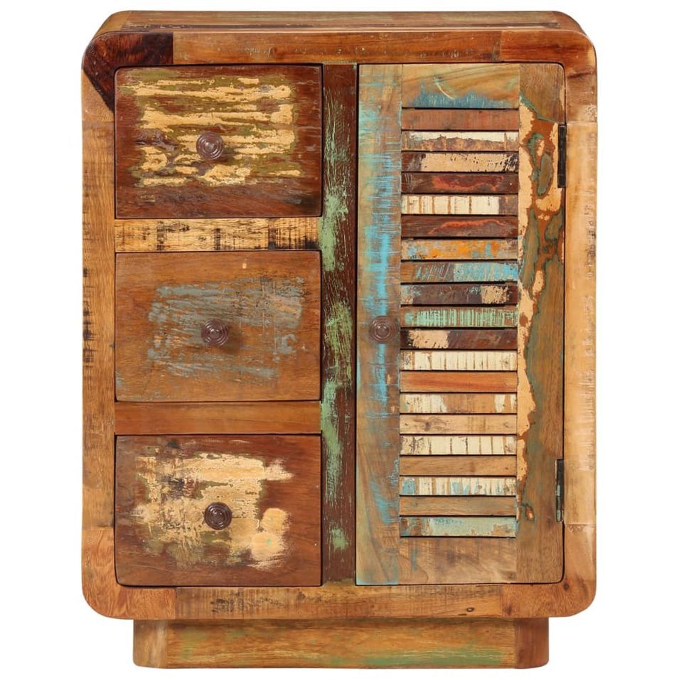 Petit meuble de rangement 1 porte et 3 tiroirs 55 cm - Collection Écologique - Photo n°1