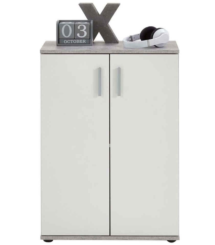 petit meuble de rangement 2 portes blanc et gris Zika - Photo n°1