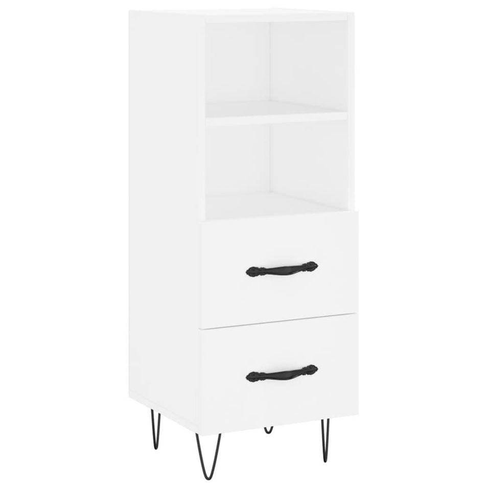 Petit meuble de rangement 2 tiroirs 1 étagère Markoz 35 cm - Pieds et poignées en métal noir - Photo n°1