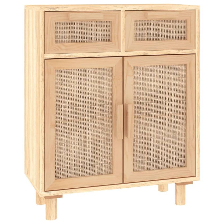 Petit meuble de rangement en bois 2 portes et 2 tiroirs en Rotin naturel 60 cm - Modèle Kaliga - Photo n°1